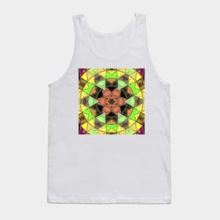 Mosaic Kaleidoscope Flower Green Yellow and Pink Tank Top